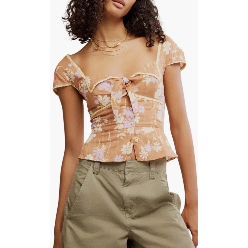 NEW Free Woman Large People Call Me Baby Blouse crop top daisy floral print